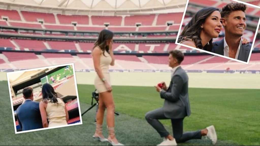 نجم أتلتيكو مدريد يفاجئ صديقته ويطلب يدها للزواج على أرضية الملعب بطريقة رومانسية (فيديو)