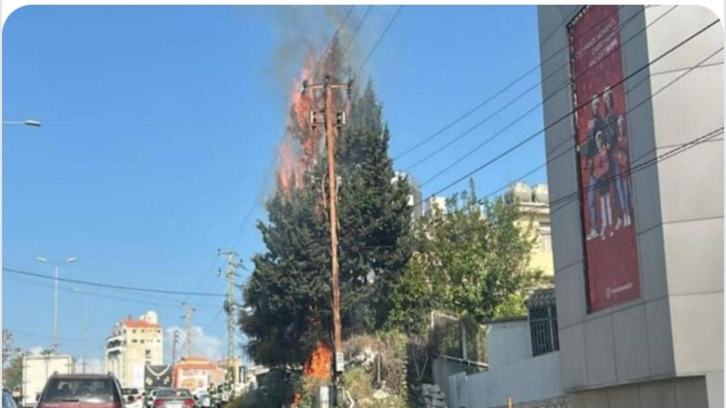 إحتكاك كهربائي وحريق على أوتوستراد جونية