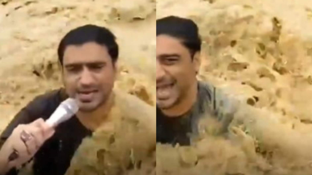 بالفيديو ...مراسل باكستاني ينجرف في تيار الفيضانات أثناء بث مباشر