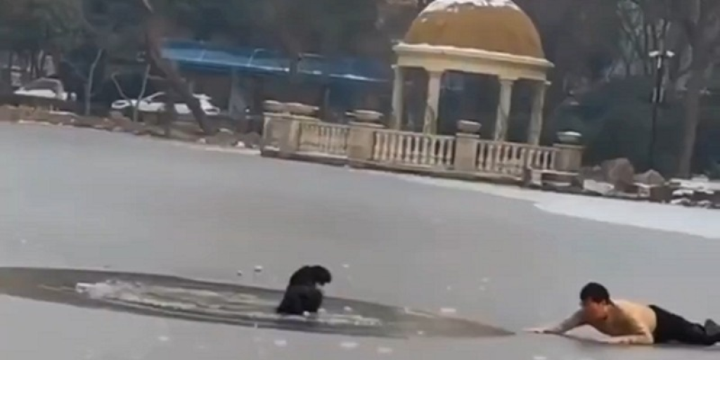 إنقاذ طفل من الغرق في بحيرة متجمدة (فيديو)