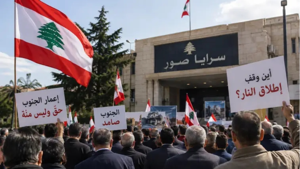 وقفة احتجاجية لعدد من رؤوساء ومخاتير قرى الجنوب استنكاراً للعدوان الإسرائيلي!